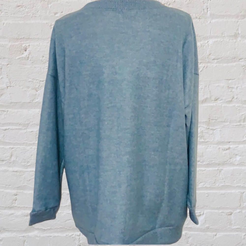 CHERISH BLUE SLUB SHOULDERS SOFT BRUSHED KNIT TOP - Picture 4 of 8